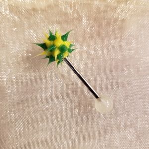 Unisex cool piercing tongue vibrator punk.green and yellow stainless steel. New